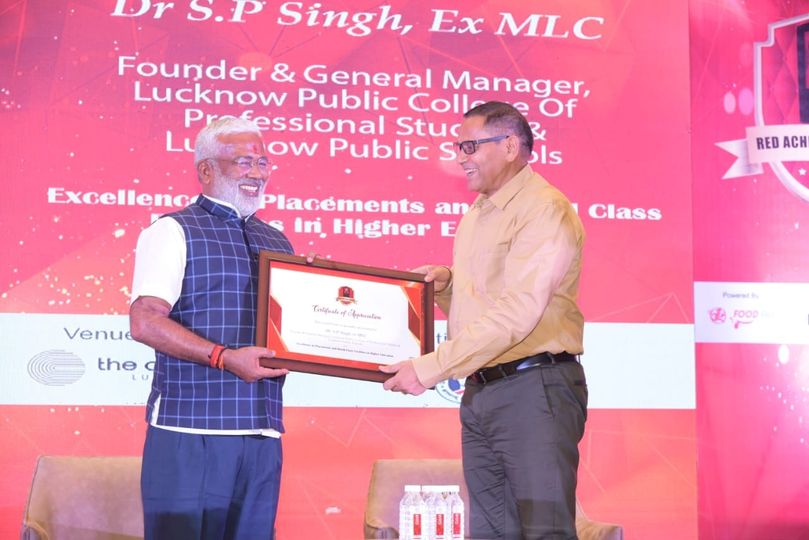 Dr. S. P. Singh Founder & General Manager of Lucknow Public College Of Professional Studies-LPCPS and Lucknow Public Schools, was awarded "RED ACHIEVERS AWARD" for LUCKNOW PUBLIC COLLEGE OF PROFESSIONAL STUDIES for "EXCELLENCE IN PLACEMENTS AND WORLD CLASS FACILITIES IN HIGHER EDUCATION " by Shri Swatantra Dev Singh, Hon'ble Minister for Water Power, Uttar Pradesh, in the felicitation ceremony organized by #Red_fm_radio channel at The Centrum, Lucknow on 19.09.2022.