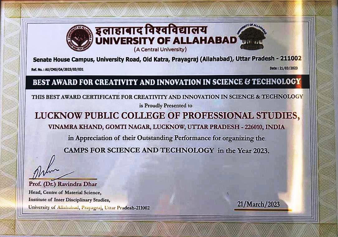 BEST AWARD FOR CREATIVITY AND INNOVATION IN SCIENCE & TECHNOLOGY